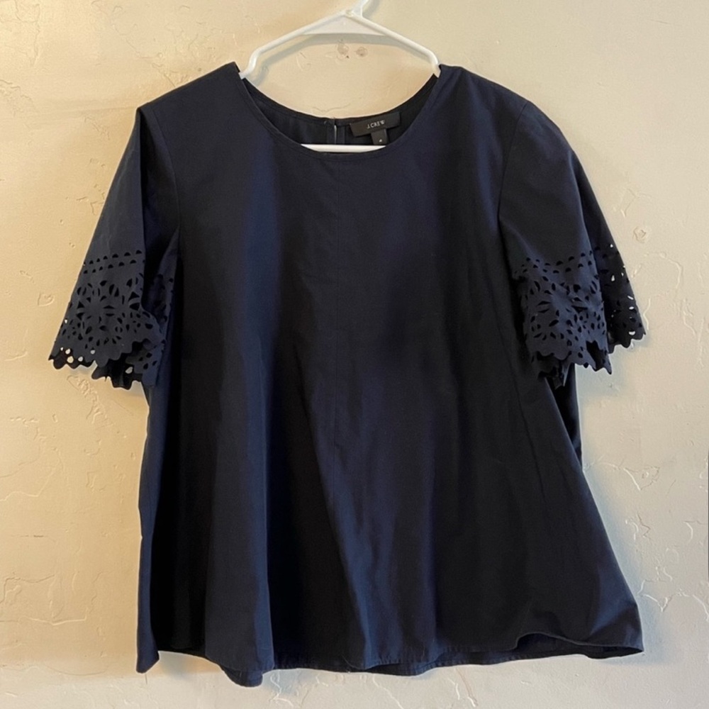 J. Crew Navy Blue Flutter Sleeve Short Sleeve Blouse Size 4